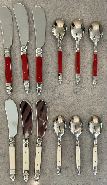 Vajilla de plata India 12 piezas esparcidores de queso rojo y blanco y cucharas de espresso