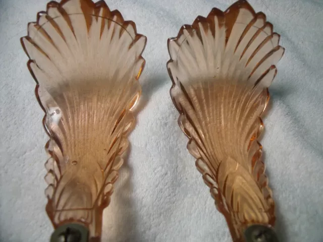 Antique Feathered Peach Colored Glass Curtain Tiebacks