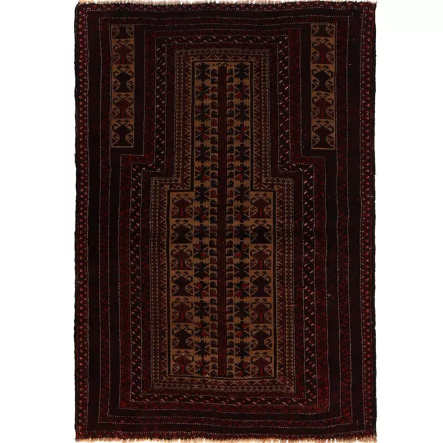 Tribal Prayer Baluchi Handmade Afghan Traditional Wool Area Rug 2'9x4'5ft-G16610