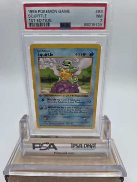 1999 Squirtle 1st Edition Shadowless Base Set Common 63/102 Pokemon PSA 7  NM