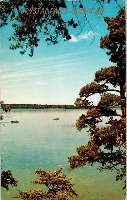 Crystal Falls Michigan Solitude Blue Lake Vacationland Postcard LL Cook Postcard