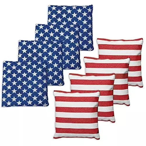 All Weather Cornhole Bean Bags Set of 8 -Bright American Flag