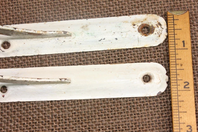 2 Old Shelf Support Brackets 4 X 5" Rustic White Silver Paint Vintage Industrial 5
