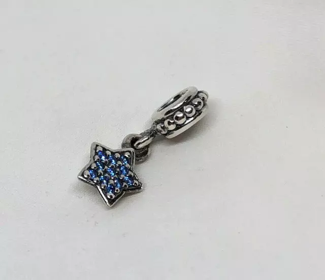 Authentic PANDORA Sterling Silver BLUE CZ Charm PAVE STAR #791024CZB