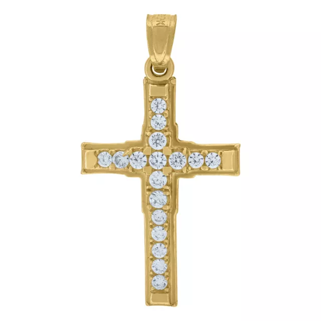 10K Yellow Gold Women Cubic Zirconia Cross Religious Charm Pendant for Mens