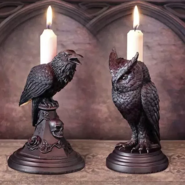 Owl Candlestick Holder Resin Crow Figurine Candlestick Stand Black Candle EmWNF