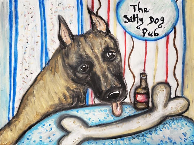 Belgian Malinois at the Pub Dog Art Print 11 x 14 Signed by Artist KSams Beer