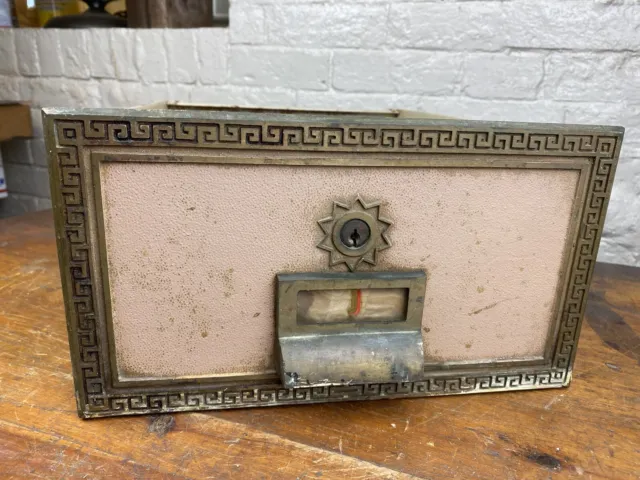 Vintage Cabinet Drawer w/ Ornate BRASS FRONT PANEL, Label Holder Pull & Glass