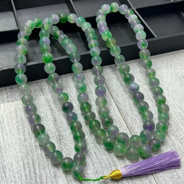 14mm Certified Natural ice Green Myanmar Jade jadeite 108 Round Beads Necklaces