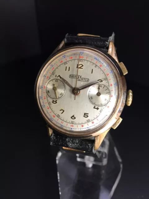 Nicolet Watch Chronograph Jumbo Calibre Landeron 39 Rueda Pilares "Vintage 1950"