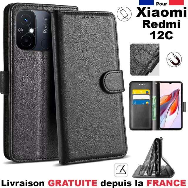 Coque Pour Xiaomi Redmi 12C Etui Rabat Luxe Cuir PU Housse Flip Flap Case Cover