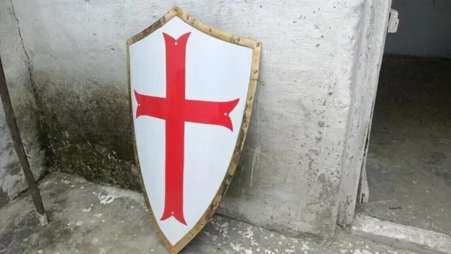 Medieval Authentic Knight Templar Shield Battle Warrior Shield With Red Cross