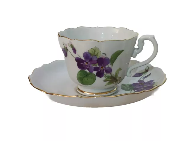 Antique Meissen Purple Floral Demitasse Cup and Saucer, circa. 1860-1900