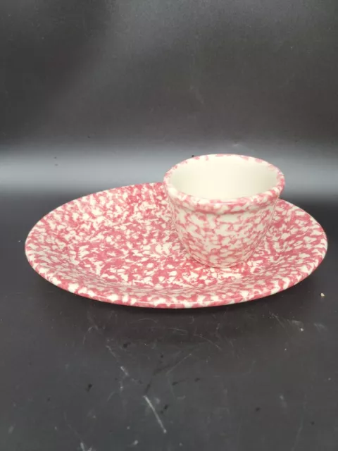 Roseville Spongeware Pottery Gerald E. Henn Red Splatter Oval Plate W/ cup