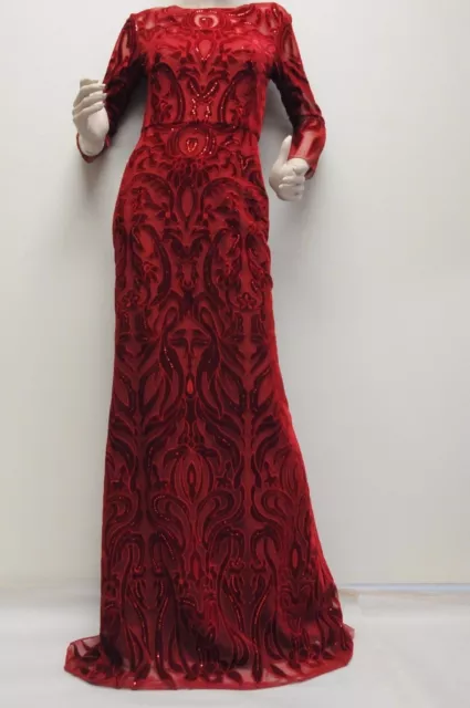 New Marchesa Notte Red Velvet Cut out sequin-embellished tulle Dress Gown 2