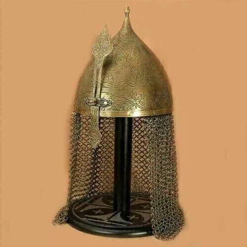 Knight 18 ga Steel Medieval Indo-Persian Helmet Islamic Helmet with Chainmail