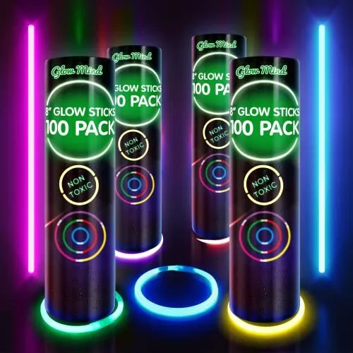 400 Ultra Bright Glow Sticks Bulk - Glow in The Dark Party Supplies Pack - 8"...