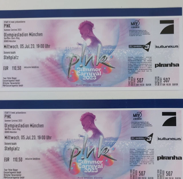 P!NK 05.07.2023 München *STEHPLATZ INNENRAUM* 2 Tickets Beginn 19 Uhr