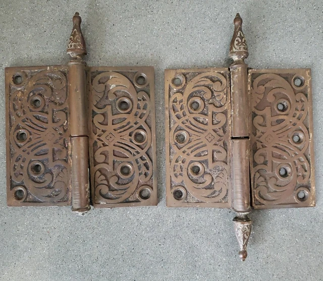 Pair  5" x 5"  Eastlake Steeple Tipped Brass / Bronze Victorian Hinges lift-off