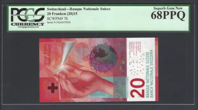 Switzerland 20 Francs 2015 P76 Uncirculated Graded 68