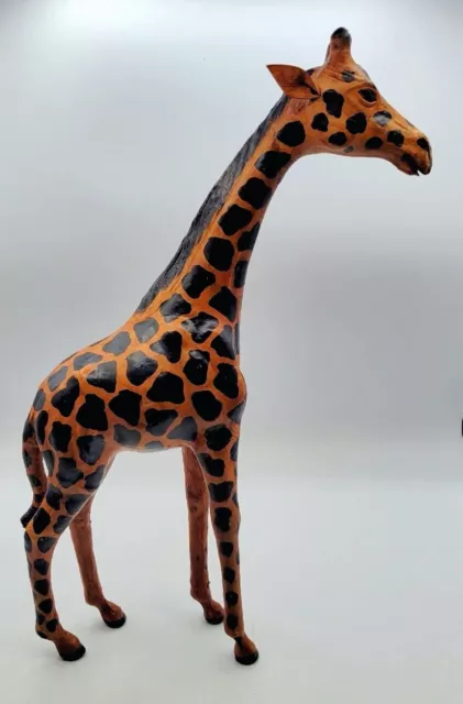 Vintage Leather Giraffe Wrapped 17 1/4" Tall Large Statue Figure Decor - Nice!