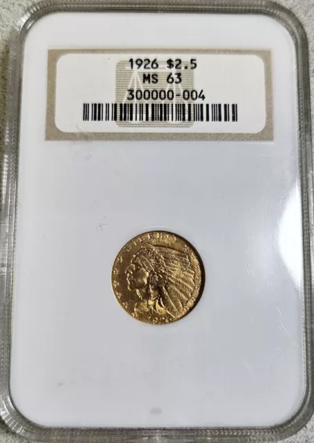 1926 OLD FATTY! NGC MS63 $2.50 Gold Indian Head Quarter Eagle