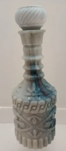 Vtg 1972 Jim Beam Blue Gray Swirl Milk Slag Glass Bottle w/Stopper EMPTY 11.5x4