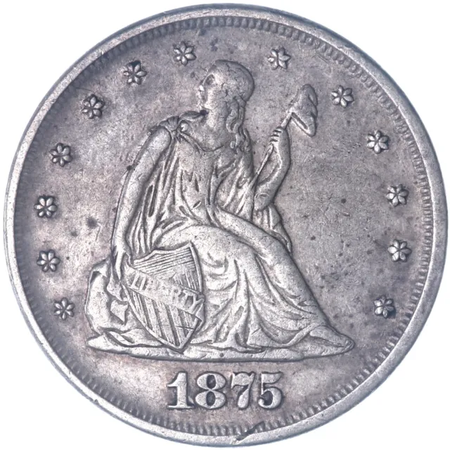1875 Seated Liberty Twenty Cent Piece 90% Silver Extra Fine XF See Pics O022