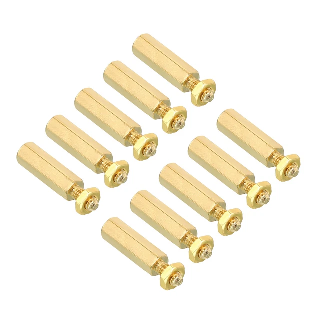 15mm+6mm M3 Standoff Screws 40 Pack Brass Hex PCB Standoffs Nuts Gold Tone