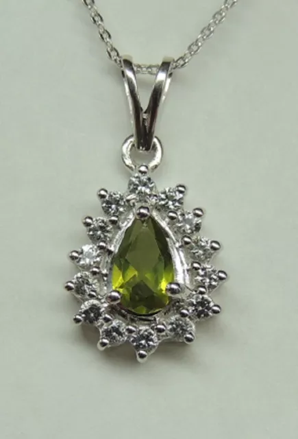 Noble 1,35 Carat Maigrüner Péridot Topaze Blanche Pendentif 925 Argent Collier