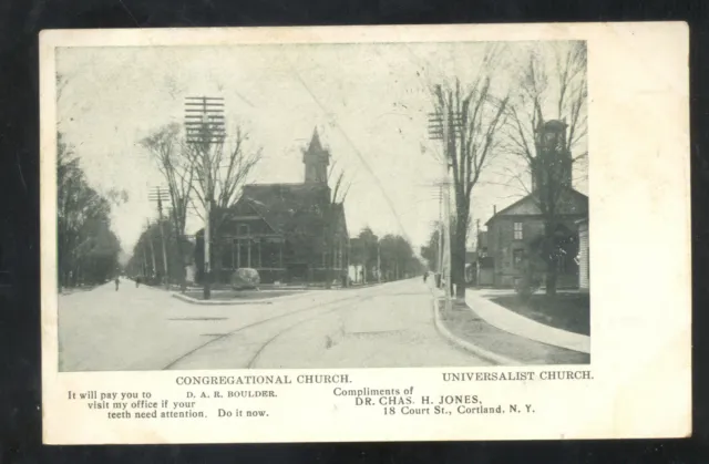 Cortland New York Congregational Universalist Church Vintage Postcard Ny