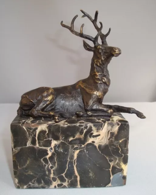 Signed Bronze Art Deco Style Art Nouveau Style Wildlife Deer Sculpture Statue