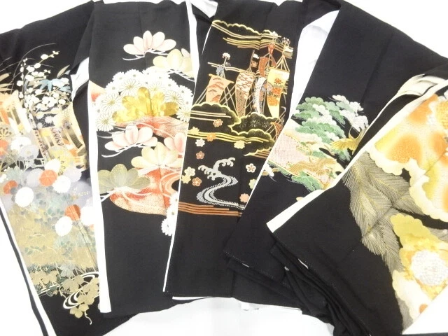44618# Japanese Kimono / Antique Tomesode / Set Of 5