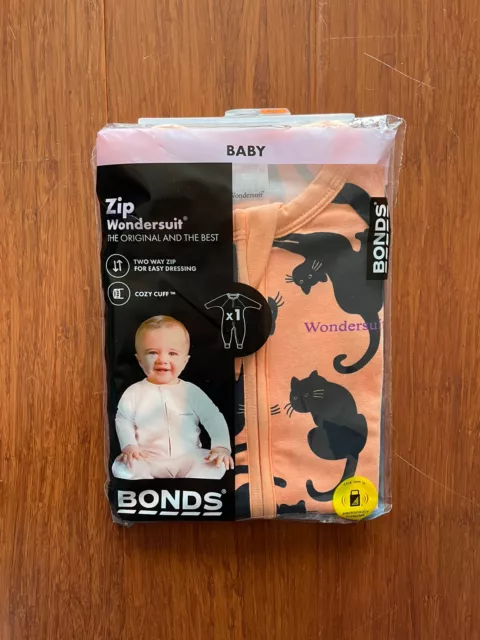 Bonds Baby Halloween Black Cat Orange Zip Wondersuit Long Sleeve Size 00 BNIP