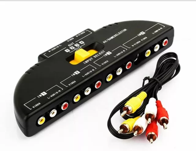 4 Way Port Audio Video Signal AV RCA Game Selector 1 Out Switcher Splitter Box