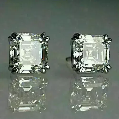 2 Ct Asscher Moissanite Solitaire Stud Earrings 14k White Gold Plated women gift