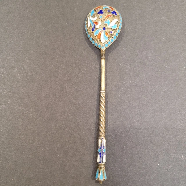 Antique 4 1/4" Spoon Imperial Russian Cloisonné Enamel 84 Silver Gilt?