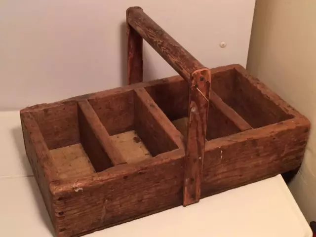 Antique wooden folk art basket tote