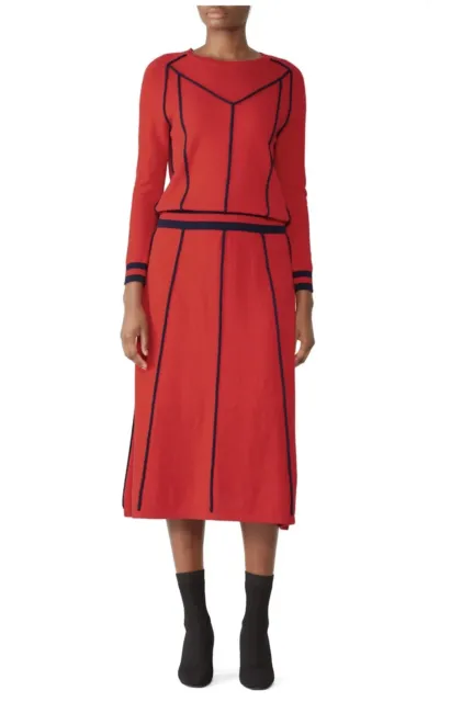 CHINTI & PARKER Ribbon dress wool cashmere knit sweater midi red navy blue M