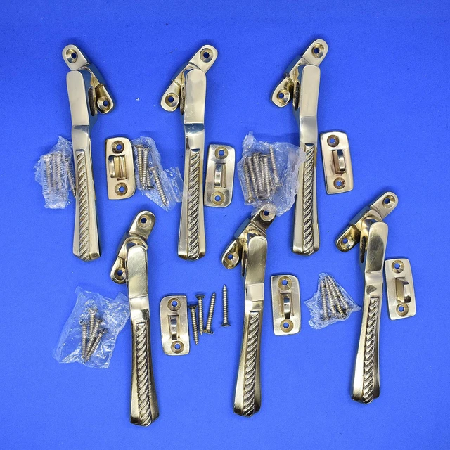 6 BRASS WINDOW Fasteners Lock Ventilator Latch Victorian Style Gold EUR