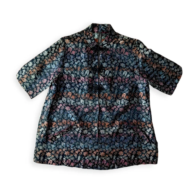 Vintage Floral Silk Brocade Mandarin Collar Jacket With Built In Shell