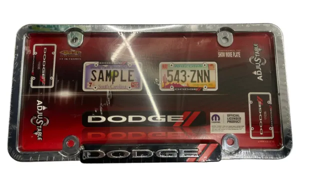 Chrome/Black Red Dodge License Plate Frame Car/Truck Adjustable Tag Holder Hemi
