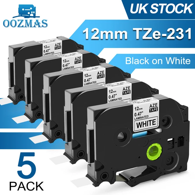 COMPATIBLE LABEL TAPE fit Brother TZe231 PTouch White 12mm PT1000 PT