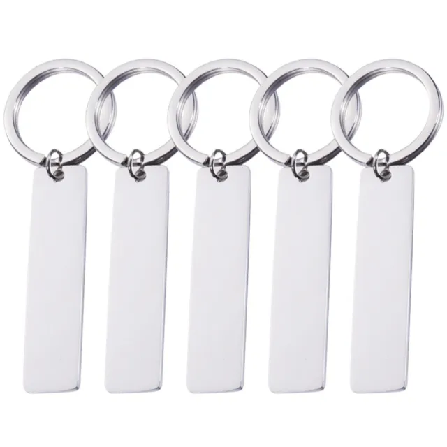 5 Pcs Porte-clés En Acier Inoxydable Hangtag Bande Brillante Pendentif À Graver