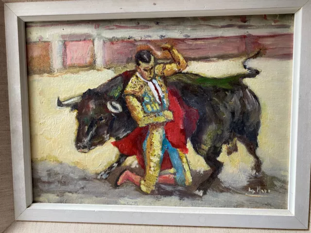 Tableau Peinture Huile milieu XXème Tauromachie Corrida encadrée signée