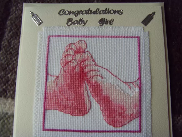 Hand Stitched Birth Congratulations Cross Stitch Card 4.6 D