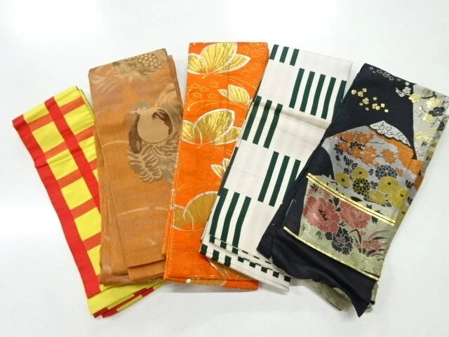 80855# Japanese Kimono / Antique Hanhaba Obi / Set Of 5