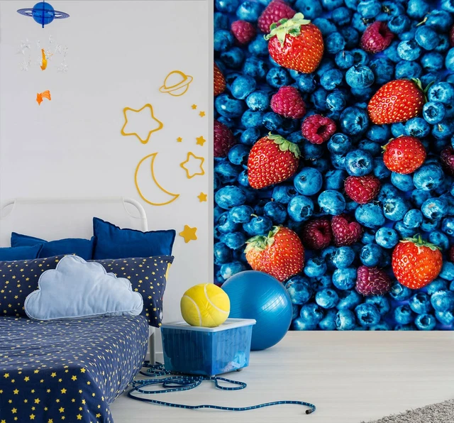 3D FRUIT BLUEBERRY Strawberry 28NA Wallpaper Wall Murals Removable ...
