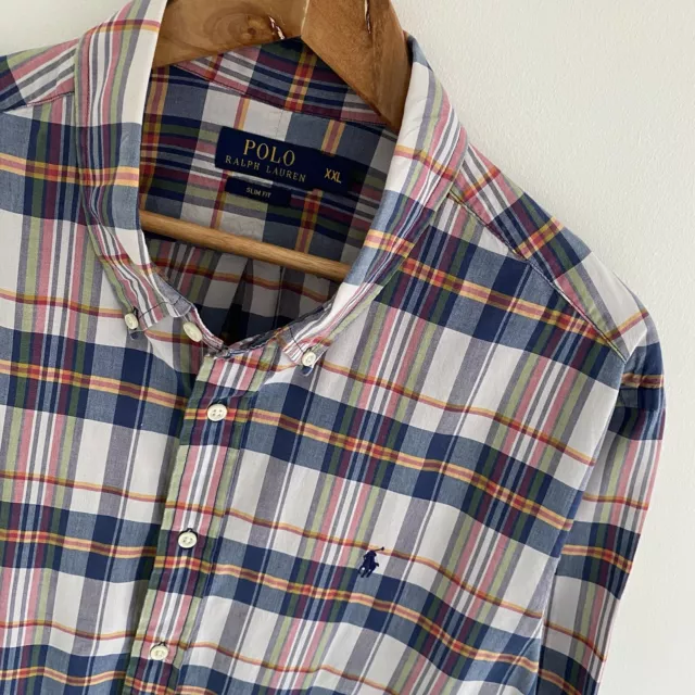 Mens Polo Ralph Lauren Multi Plaid Slim Fit Short Sleeve Shirt Size 2XL XXL