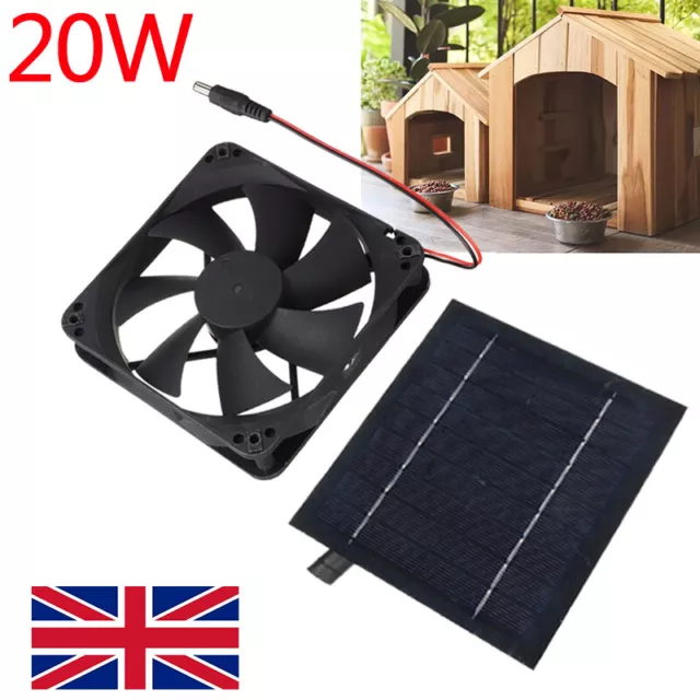 Solar Panel Powered Fan Mini Ventilator For Greenhouse Pet/Dog Chicken House 20W